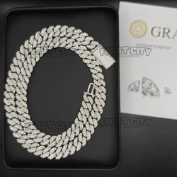 10mm 22” & 24” Solid .925 Sterling Silver VVS1 D Moissanite Cuban Link Chain