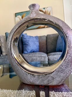 Silver Ceramic Decorative Vase with Open Center