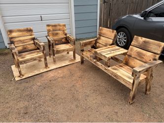 Wooden bench with table and 2 chairs set