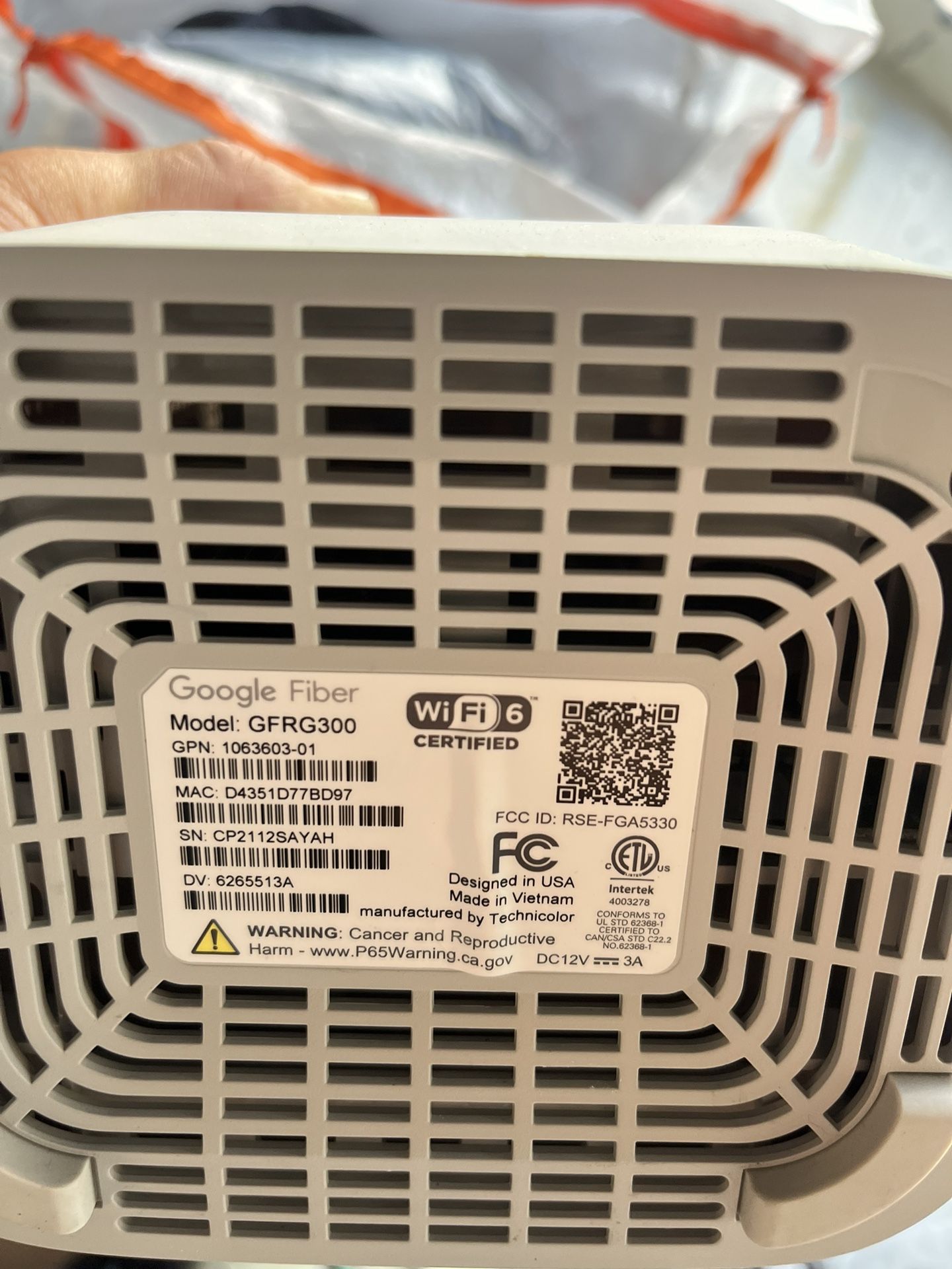 Google Fiber Network Internet Wifi Router Gateway (Modem) GFRG300,