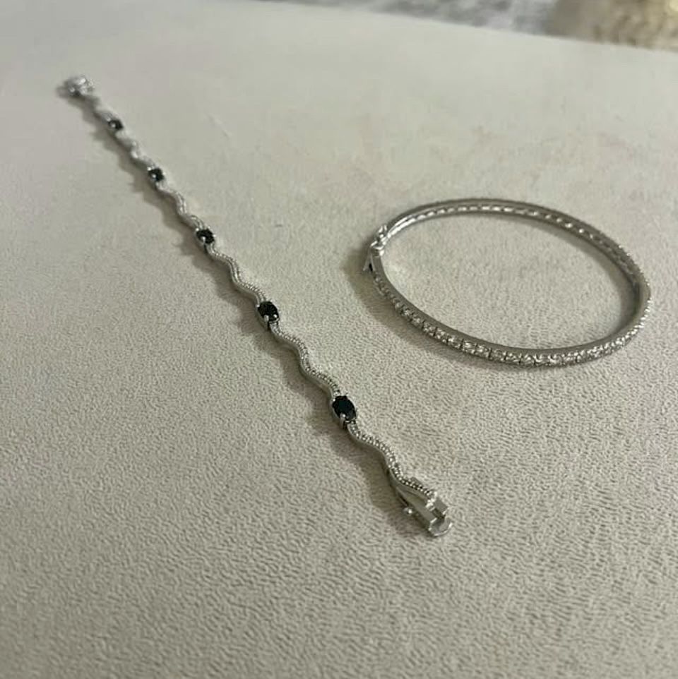 $40 Each Real Silver With Diamonds Accents Onyx Bracelet OR Real Silver With CZ Bangle Pick Up Gaithersburg Md20877