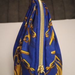 Estee Lauder Cosmetic Bag Purse Makeup Clutch Blue Gold Shell Chain NEW.

