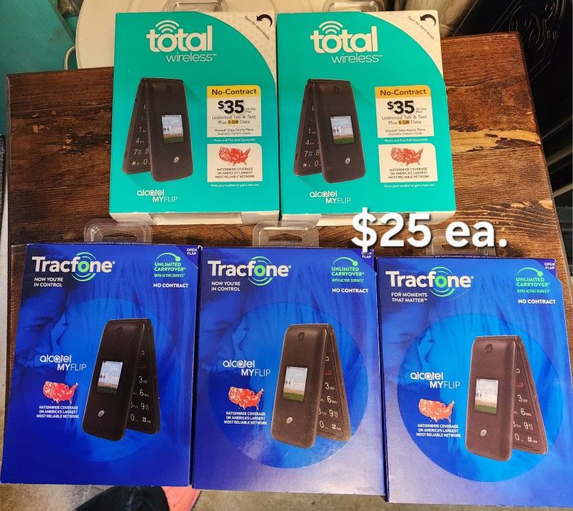 Tracfone and total wireless flip phones $25 ea.
New in the box