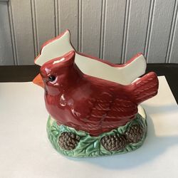 Saint Nicholas Square Cardinal Holly Pinecone Stoneware Napkin Holder,Snowman & Christmas Tree Salt & Pepper Shakers