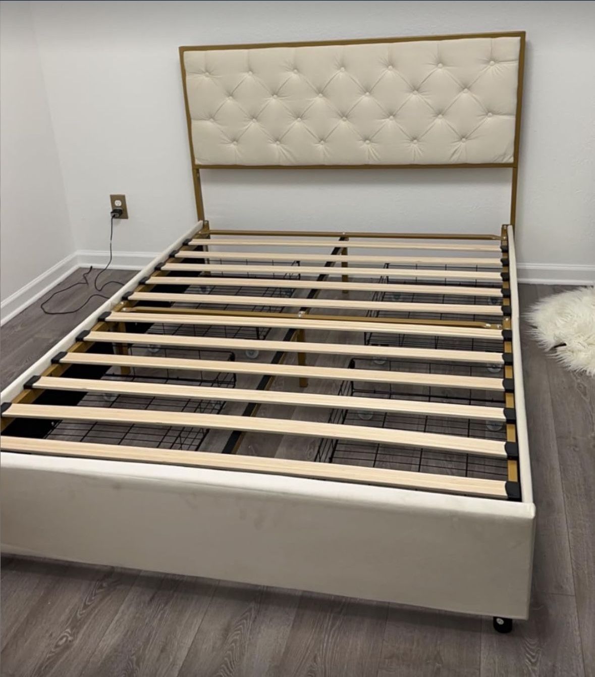 Like-new Queen Upholstered Bed Frame with drawers