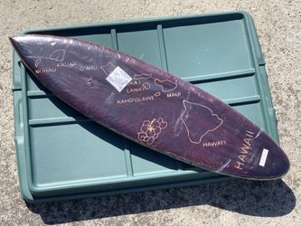 Hawaii Carved Wooden Surfboard Tropical Wall Art Travel Hibiscus Maui Lana'i O'ahu Ni'ihau Kaua'i Hawai'i Approximate dimensions 28 inches by 7 inches