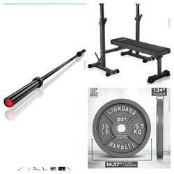 Olympic Bench, Barbell, 35lb Plates Brand New 