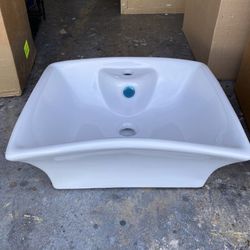 Ceramic Rectangle Bathroom Sink White 19"x16"