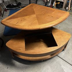 Quarter Round Wood Coffee Table - Retractable Top