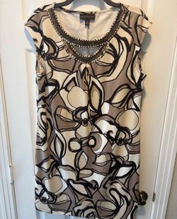 Dana Buchman Beaded Neckline neutral colored Dress women’s size 12 - Simi Valley
