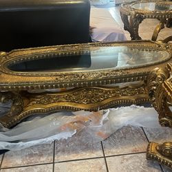 Antique center table and two side tables