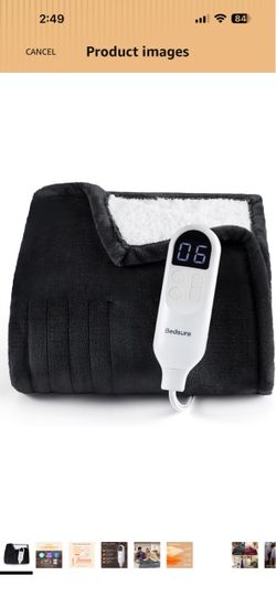 Bedsure Heated Blanket Throw, Soft Electric Blanket with Preheat, Black 6 Heat/6 Timer Settings, 8H Auto Shut-Off, ETL/FCC, Flannel Sherpa, Machine Wa