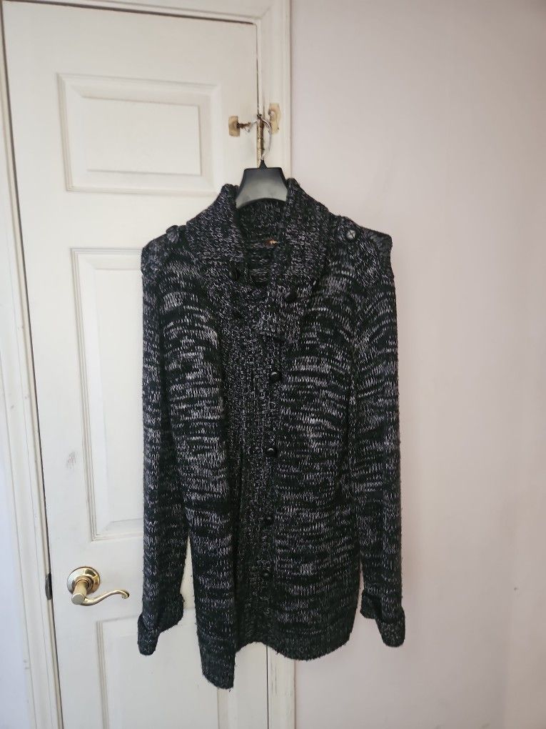 Mens Black Sweater Cardigan Size Xl