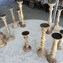 Tall Wooden Candlestick Holders In 3 Heights