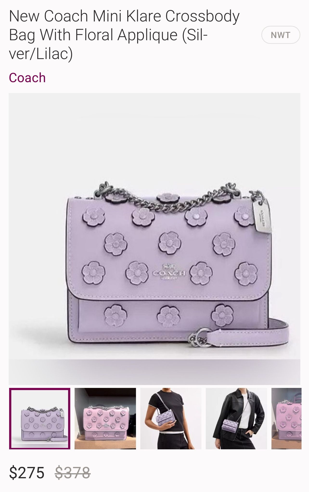 Coach Mini Klare Crossbody Bag With Floral Applique (Silver/Lilac)