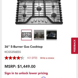KichenAid 36" 5-Burner Gas Cooktop

