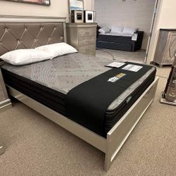 Upholstered  Bedroom Set Queen or King Bed Dresser Nightstand and Mirror Chest Options  Amalia