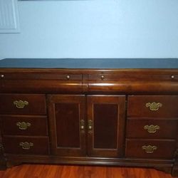 Solid Wood Large Dresser with real leather top!
