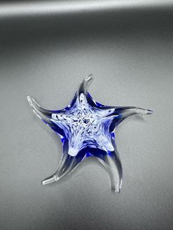 Art Glass Cobalt Blue White Splatter Starfish Paperweight Figurine Sculpture 6"
