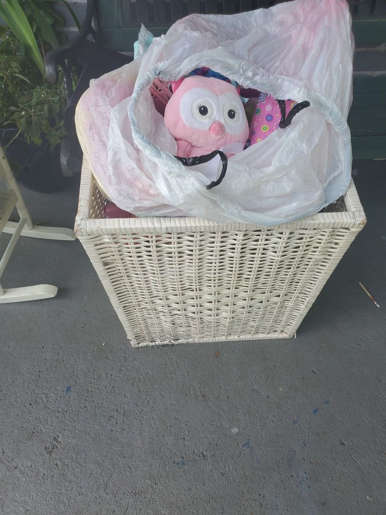 Free laundry basket filled with little girl toys
