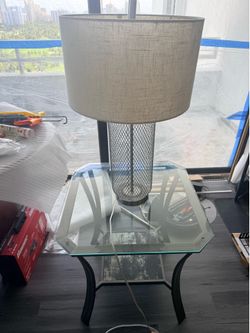 Modern Glass Side Table with Lamp