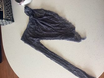 Gray Lace Wrap Top with Tie