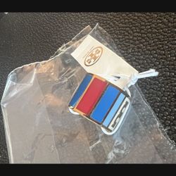 Brand New tory burch Ring Size 5  Gold Band With Blue Red Stripes