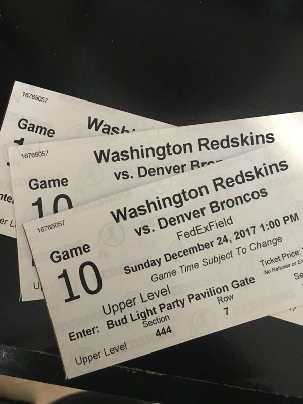 3 Washington Redskins vs Denver Broncos Tickets
