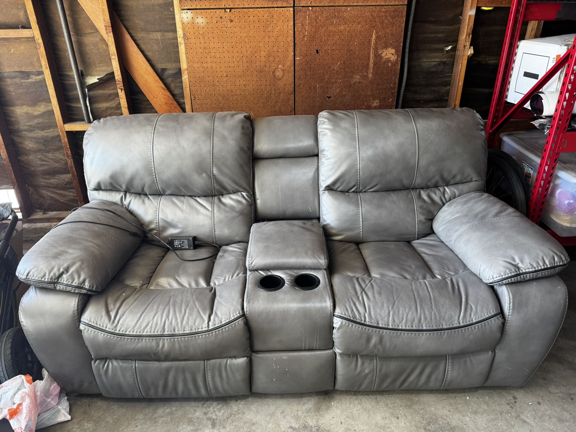 Recliner Couch Grey Leather