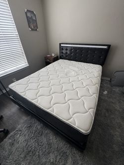 Firm Queen Mattress With Led Leather Floating Bed Frame
