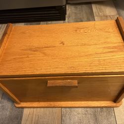 vintage wood storage,  bread bin, farmhouse kitchen decor,  drop front cabinet