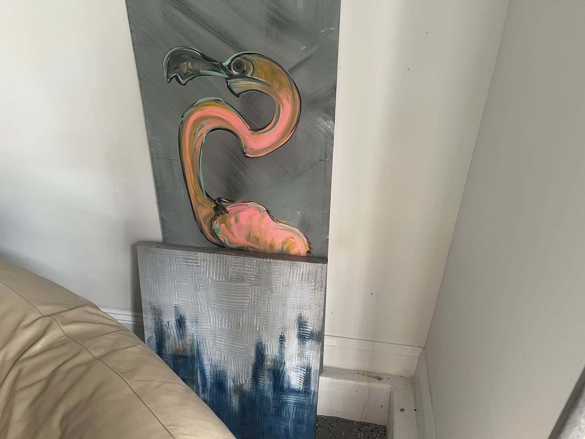 Flamingo/blue Abstract Painting