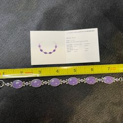 Lavender Jade & Amethyst silver Bracelet. Silver Content 18g.