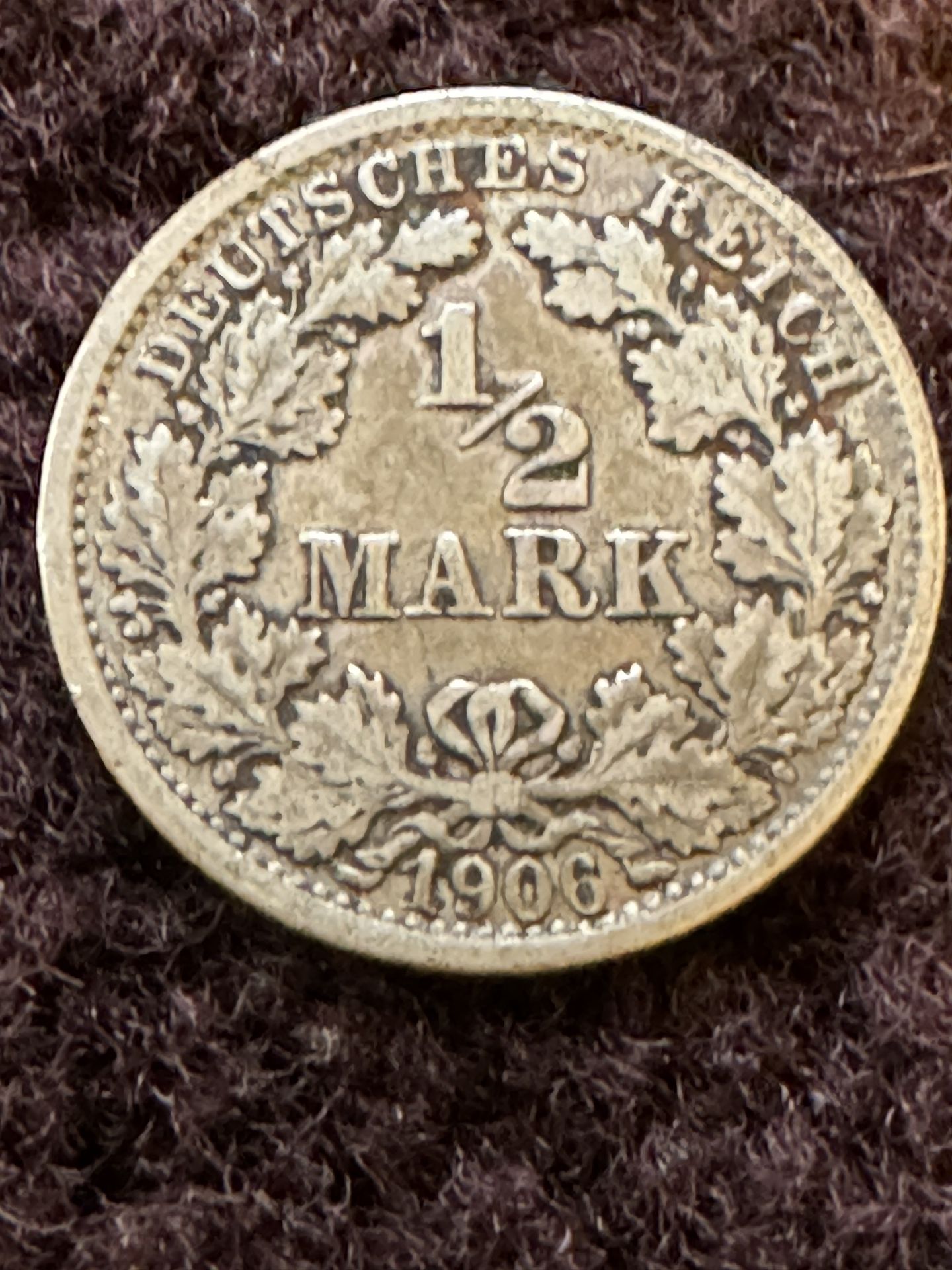 1906 - F Germany 1/2 Mark Coin