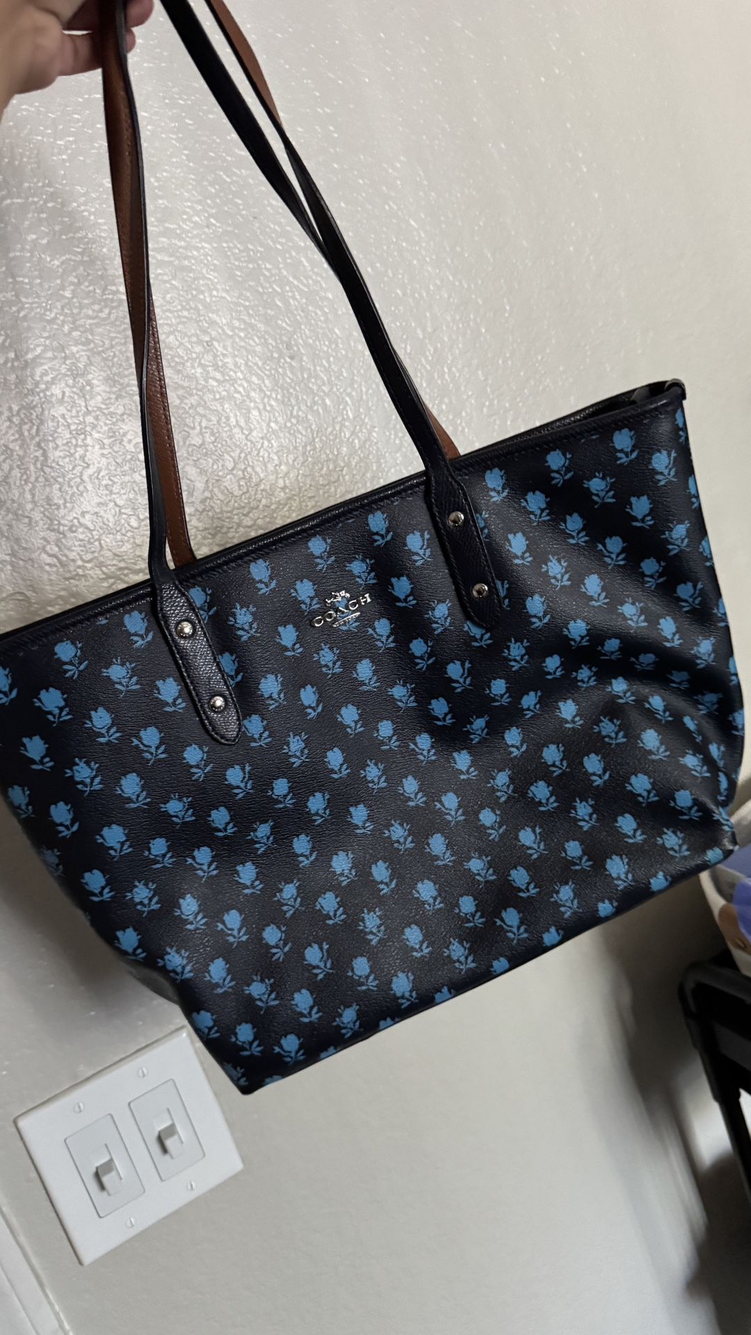 COACH BLUE FLORAL BAG TOTE PURSE