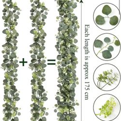 1Pcs / Artificial Eucalyptus Leaves Greenery Garland Faux Plant Spring Vines with White Flowers Berries for Wedding Home Party Deco