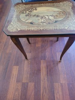 Antique Wood Inlay Side Table