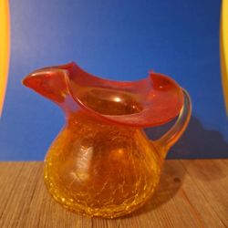 Vintage Blown Crackle Glass Pitcher/Cruet- 4" Tall-$18.00