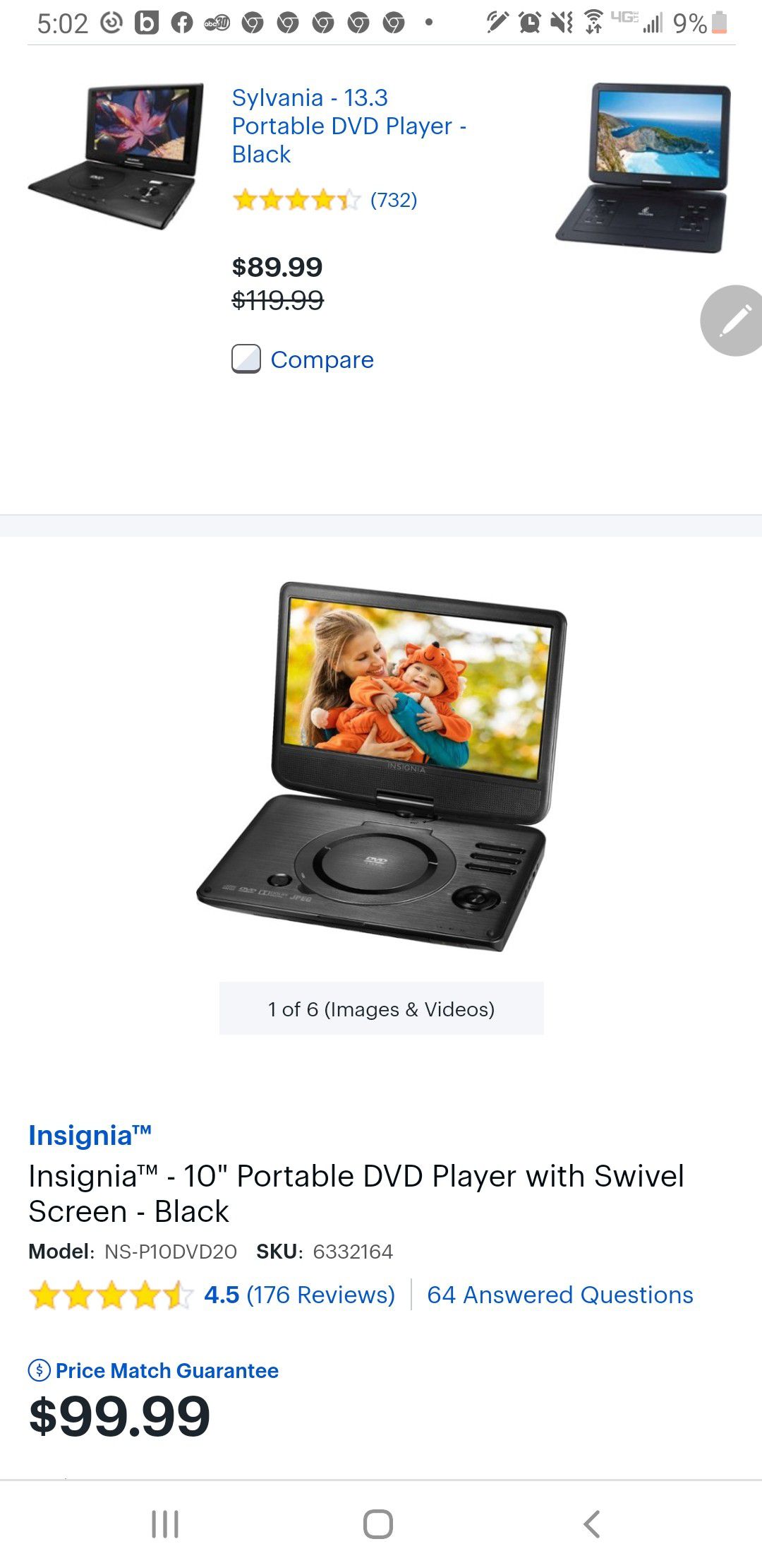 Insignia 10"portable DVD player with swivel screen