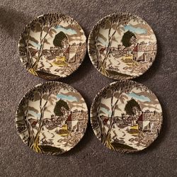 4 Vintage W.H. Grindley "Sunday Morning" Saucers - Staffordshire