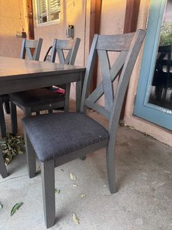 Gray Dining Table Set with 6 Chairs
