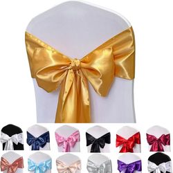 Satin Chair Sashes Bows 50PCS Chair Ribbon Ties Back Sash for Wedding Party Events Cover Decoration (Gold)
