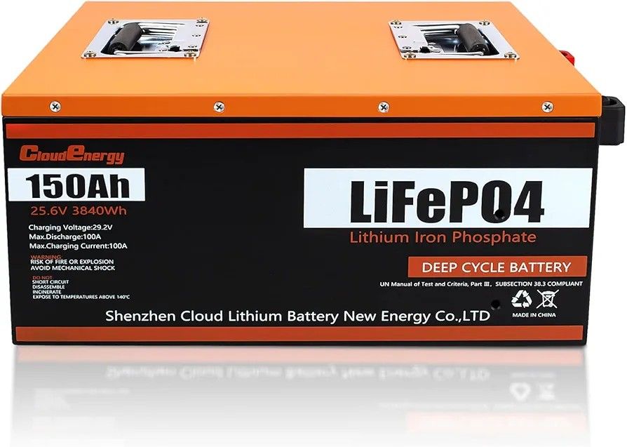 Cloudenergy 24V 150Ah 3.84kWh Deep Cycle LiFePO4 Battery with Longer Runtime, Built-in 100Ampere BMS, Perfect in Solar/Energy Storage System, RV, Mari