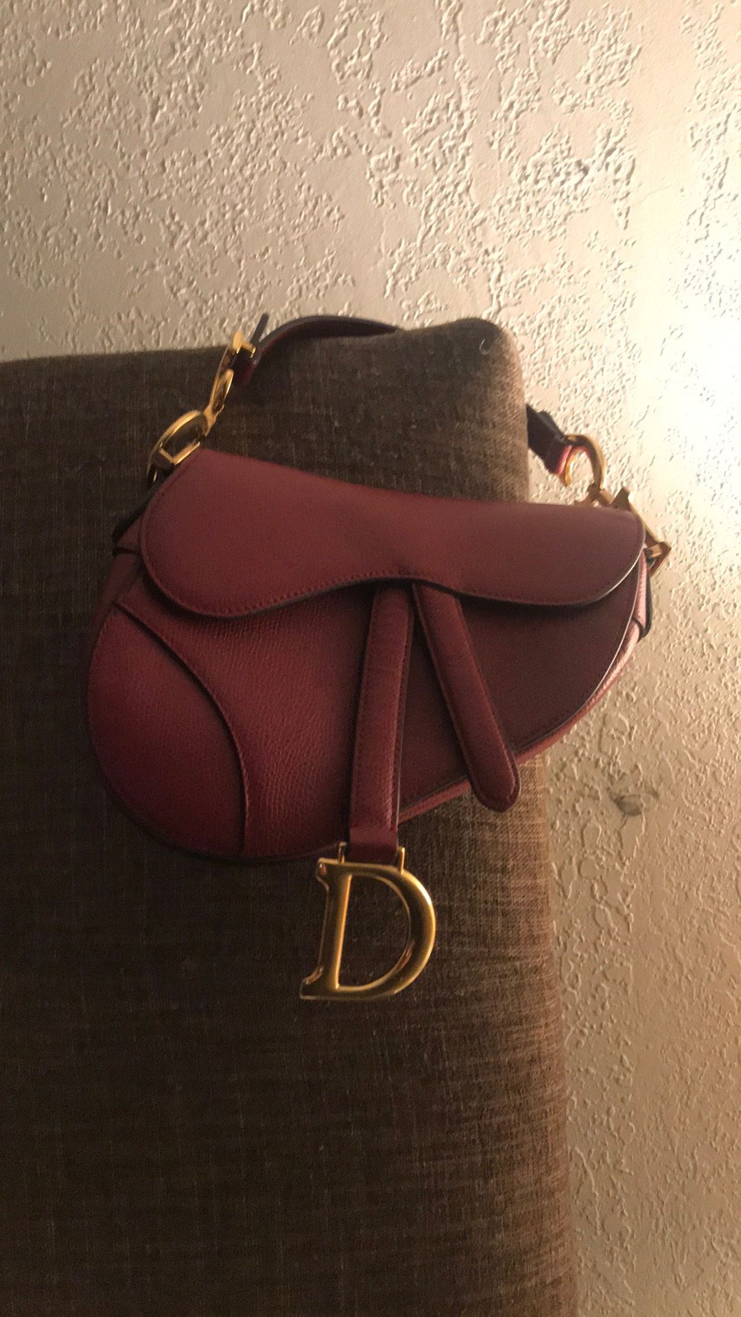 AUTHENTIC CHERRY RED DIOR MINI SADDLE BAG PEBBLED CALFSKIN LEATHER 2018