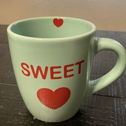 Valentine’s Day Sweet Heart Ceramic Mug  Mint Green Red Heart 24oz