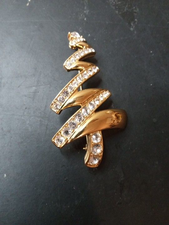 STUNNING VTG Monet Gold Tone CZ 3" Brooch