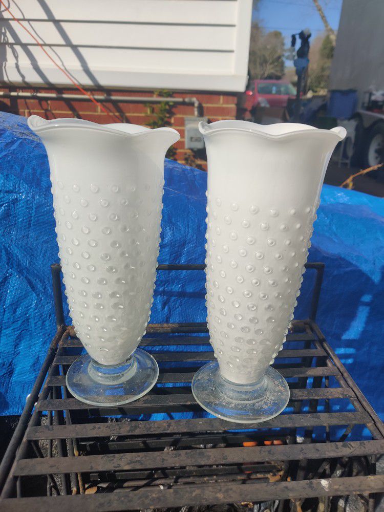2 White Hobnob Vases
