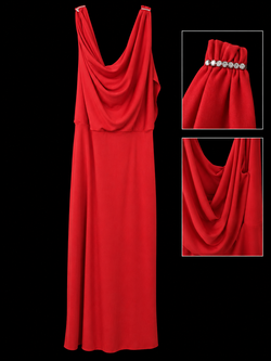 Red Draped Maxi Evening Dress
