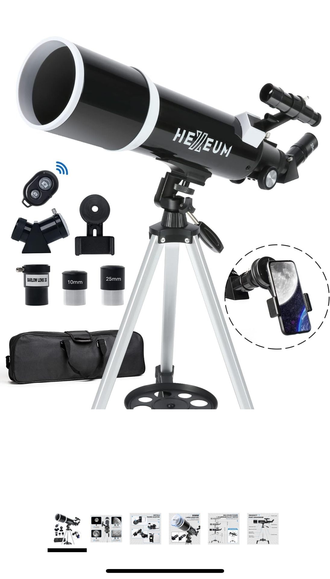 Telescope for Adults & Beginner - 80mm Aperture 600mm Fully Multi-Coated High Transmission Coatings with AZ Mount Tripod Phone Adapter, Carrying Bag, 