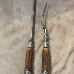 Vintage Antler Handle and Sterling Silver Carving Pieces